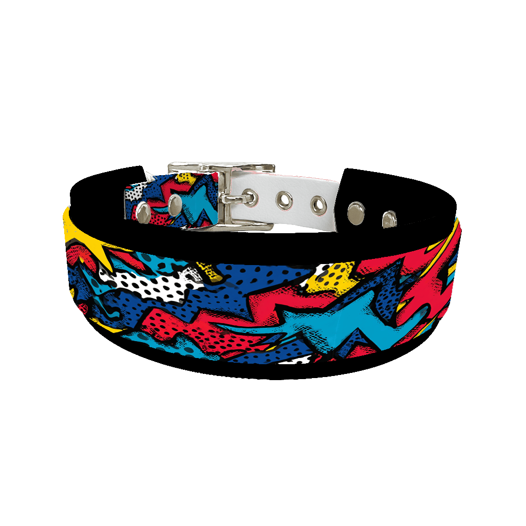 L'atelier du Fourmilier collier double 406 Collier double large pour chien en BioThane® imprimé – Collection pop art– 38/25 mm