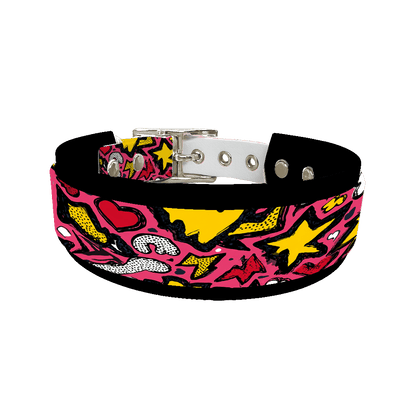 L'atelier du Fourmilier collier double 408 Collier double large pour chien en BioThane® imprimé – Collection pop art– 38/25 mm