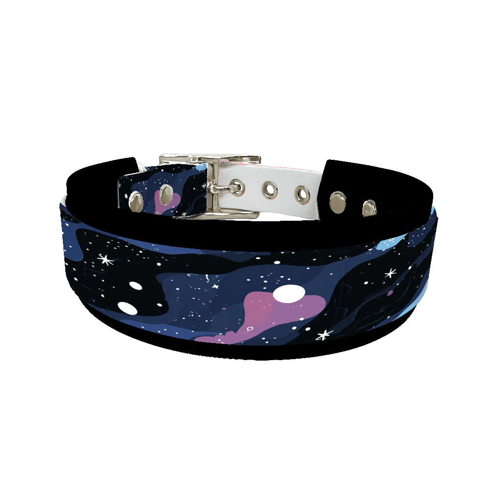 L'atelier du Fourmilier collier double 424 Collier double large pour chien en BioThane® imprimé – Collection galaxie – 38/25 mm