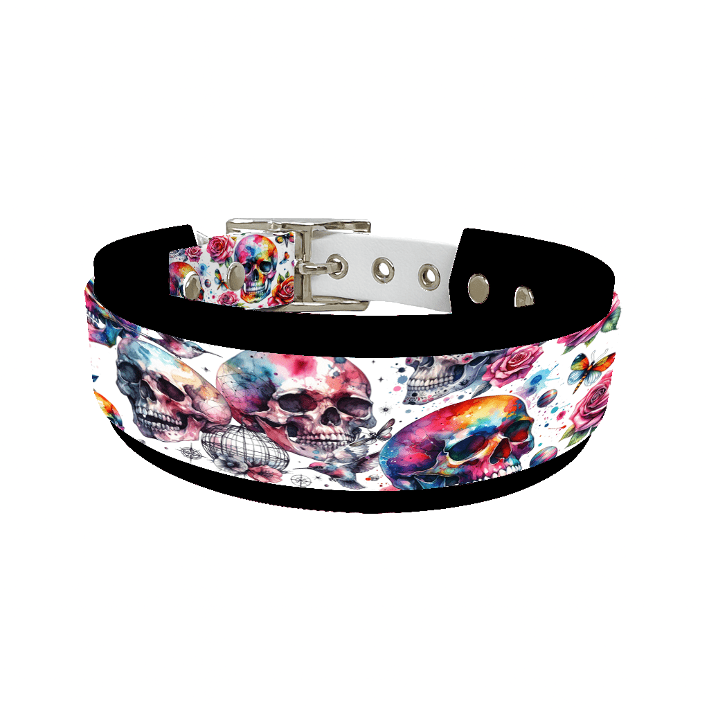 L'atelier du Fourmilier collier double 46 Collier double large pour chien en BioThane® imprimé – Collection tête de mort– 38/25 mm