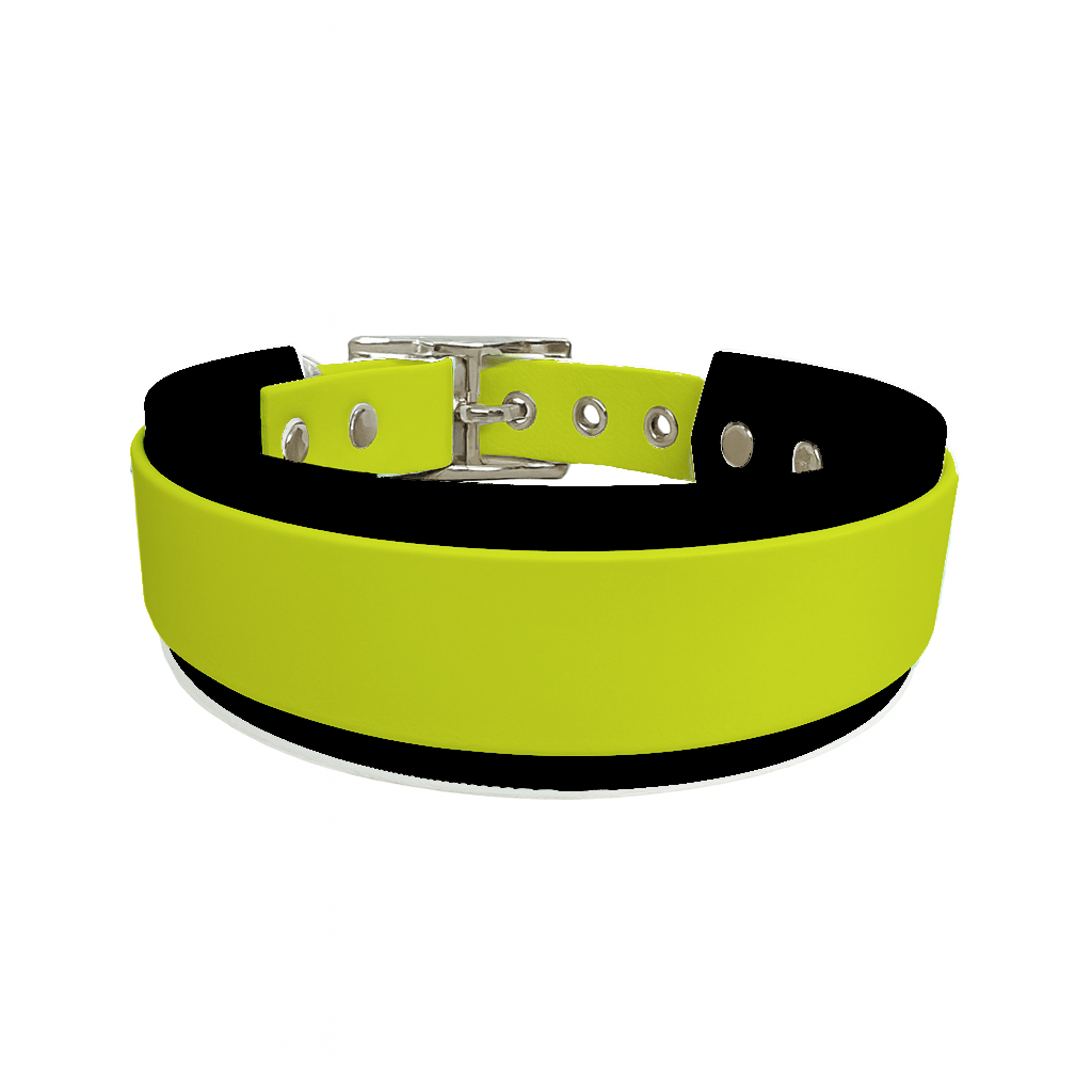 L'atelier du Fourmilier collier double Jaune Fluo Collier Large double en BioThane® – 38 mm / 25 mm – coloris personnalisable