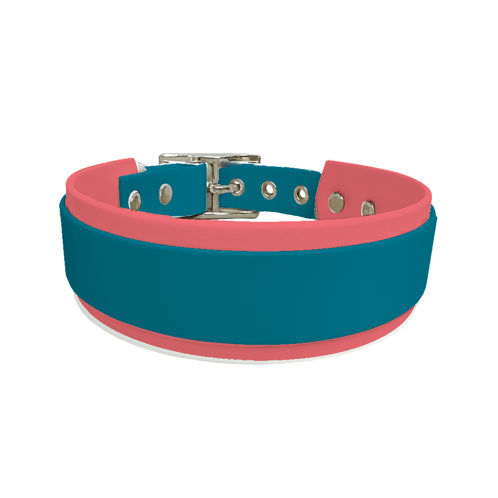 L'atelier du Fourmilier collier double Pétrole Collier Large double en BioThane® – 38 mm / 25 mm – coloris personnalisable