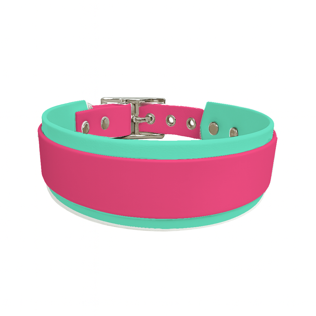 L'atelier du Fourmilier collier double Rose Fluo Collier Large double en BioThane® – 38 mm / 25 mm – coloris personnalisable