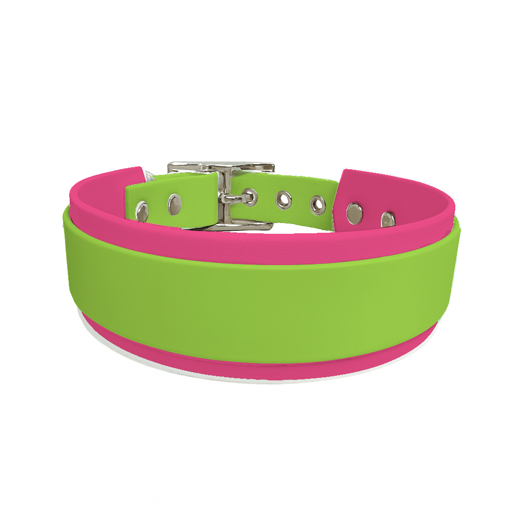 L'atelier du Fourmilier collier double Vert Pomme Collier Large double en BioThane® – 38 mm / 25 mm – coloris personnalisable