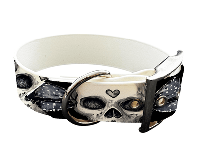 L'atelier du Fourmilier Colliers 209 Collier large pour chien en BioThane® imprimé – Collection tête de mort– 38mm