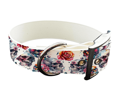 L'atelier du Fourmilier Colliers 46 Collier large pour chien en BioThane® imprimé – Collection tête de mort– 38mm