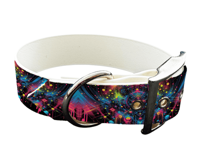 L'atelier du Fourmilier Colliers 57 Collier large pour chien en BioThane® imprimé – Collection abstrait – 38mm