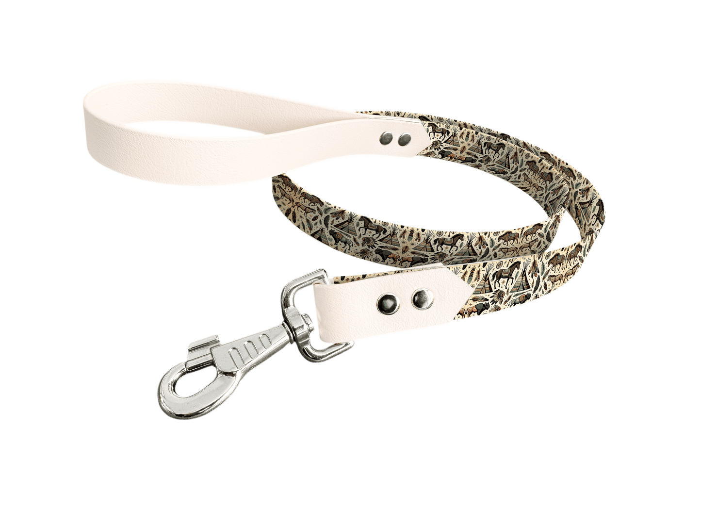 L'atelier du Fourmilier Laisse bicolore longe imprimée 106 / 19mm Laisse bicolore en BioThane® avec longe imprimée – Collection Tribal - Coloris au choix