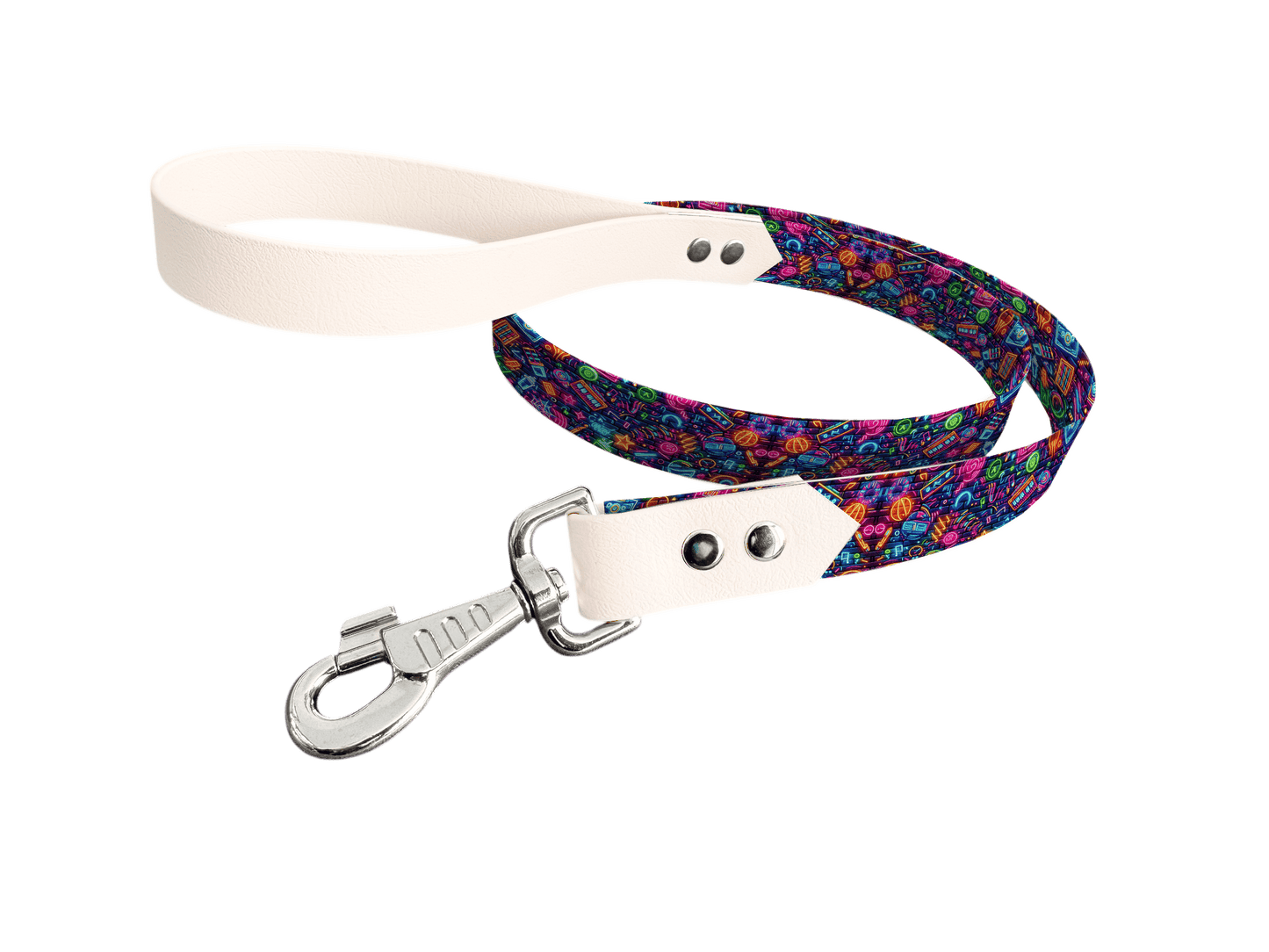 L'atelier du Fourmilier Laisse bicolore longe imprimée 112 / 19mm Laisse bicolore en BioThane® avec longe imprimée – Collection Pop Art- Coloris au choix