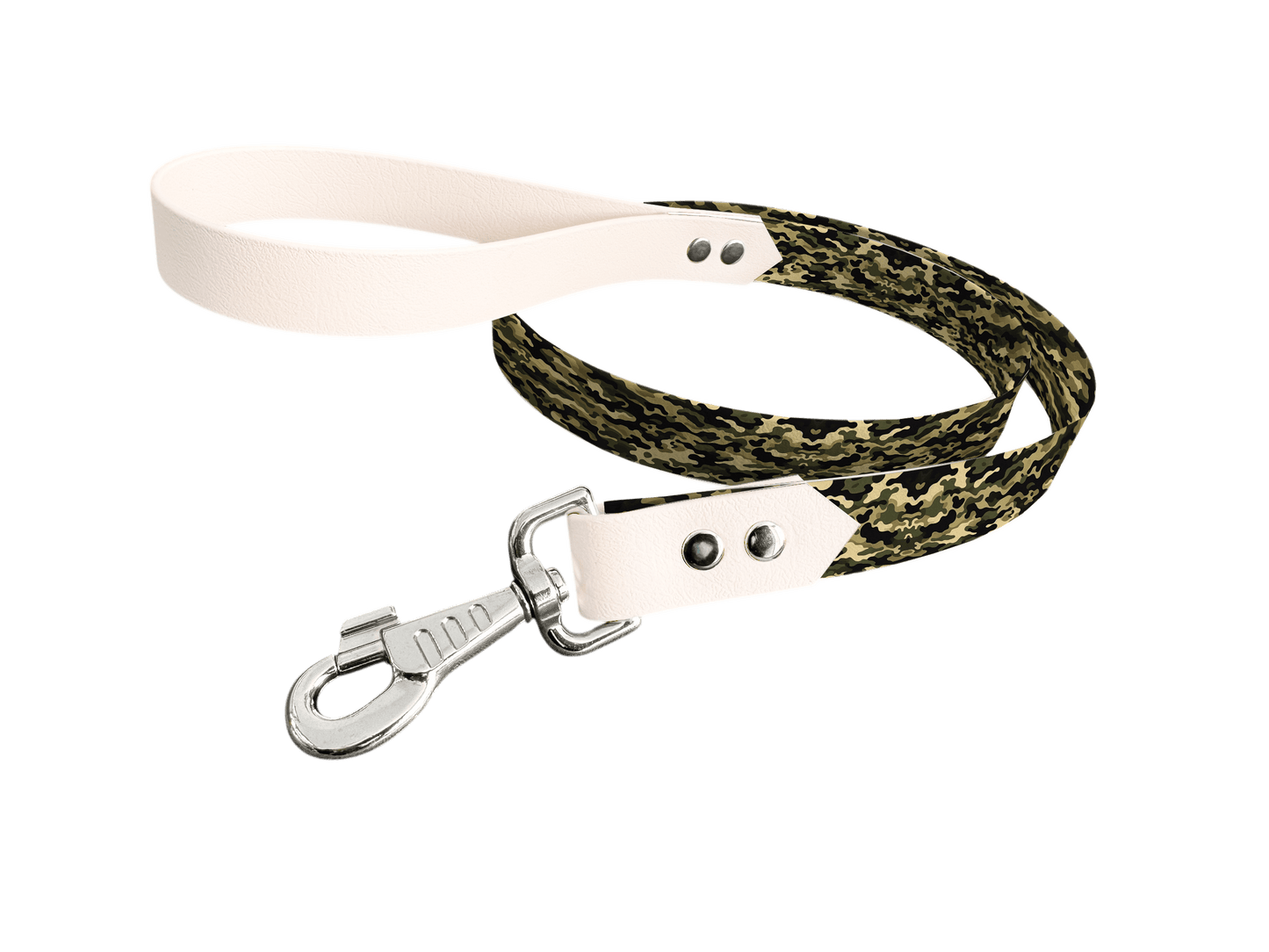 L'atelier du Fourmilier Laisse bicolore longe imprimée 12 / 19mm Laisse bicolore en BioThane® avec longe imprimée – Collection Camouflage- Coloris au choix