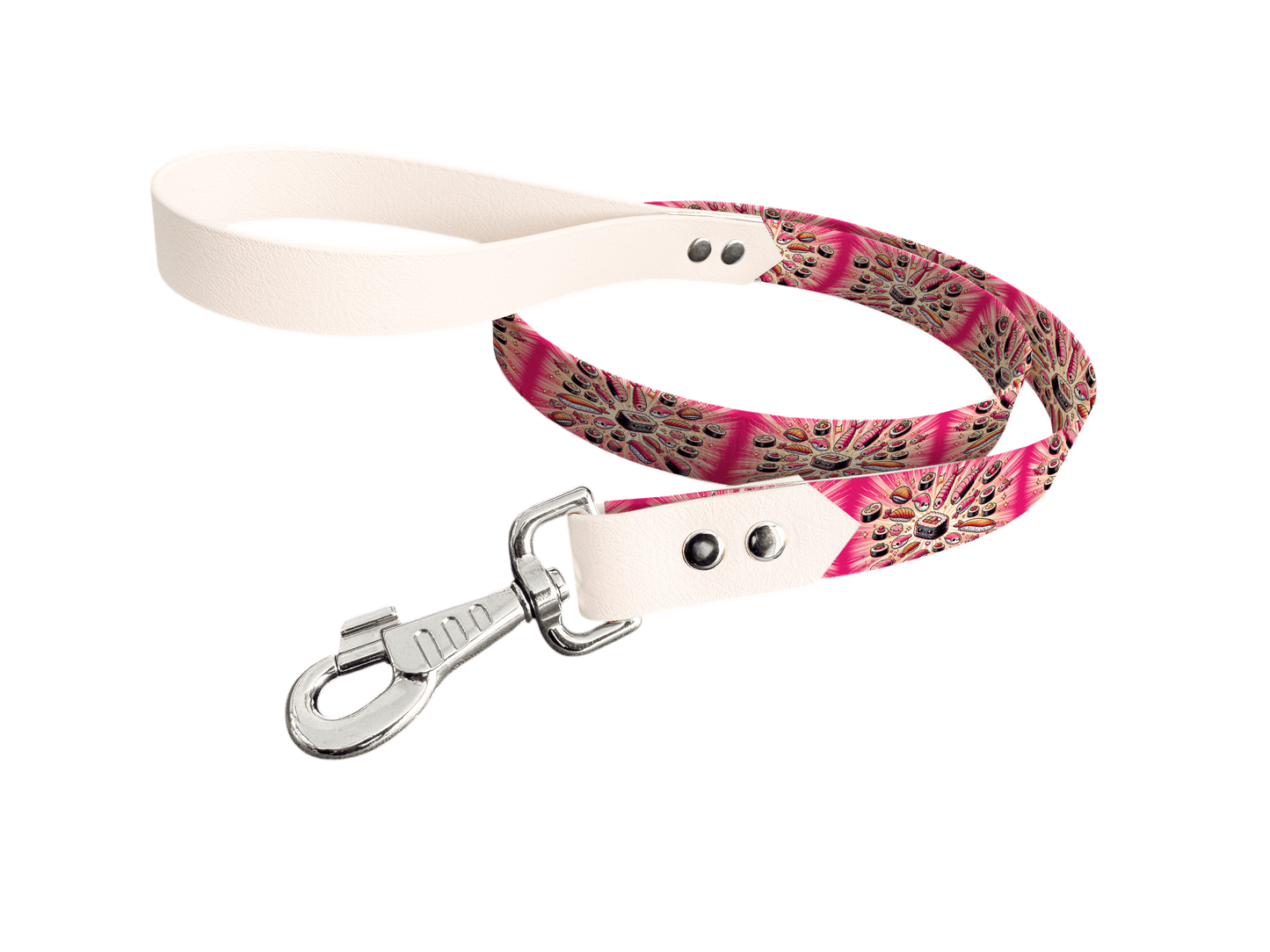 L'atelier du Fourmilier Laisse bicolore longe imprimée 128 / 19mm Laisse bicolore en BioThane® avec longe imprimée – Collection Gourmandises - Coloris au choix