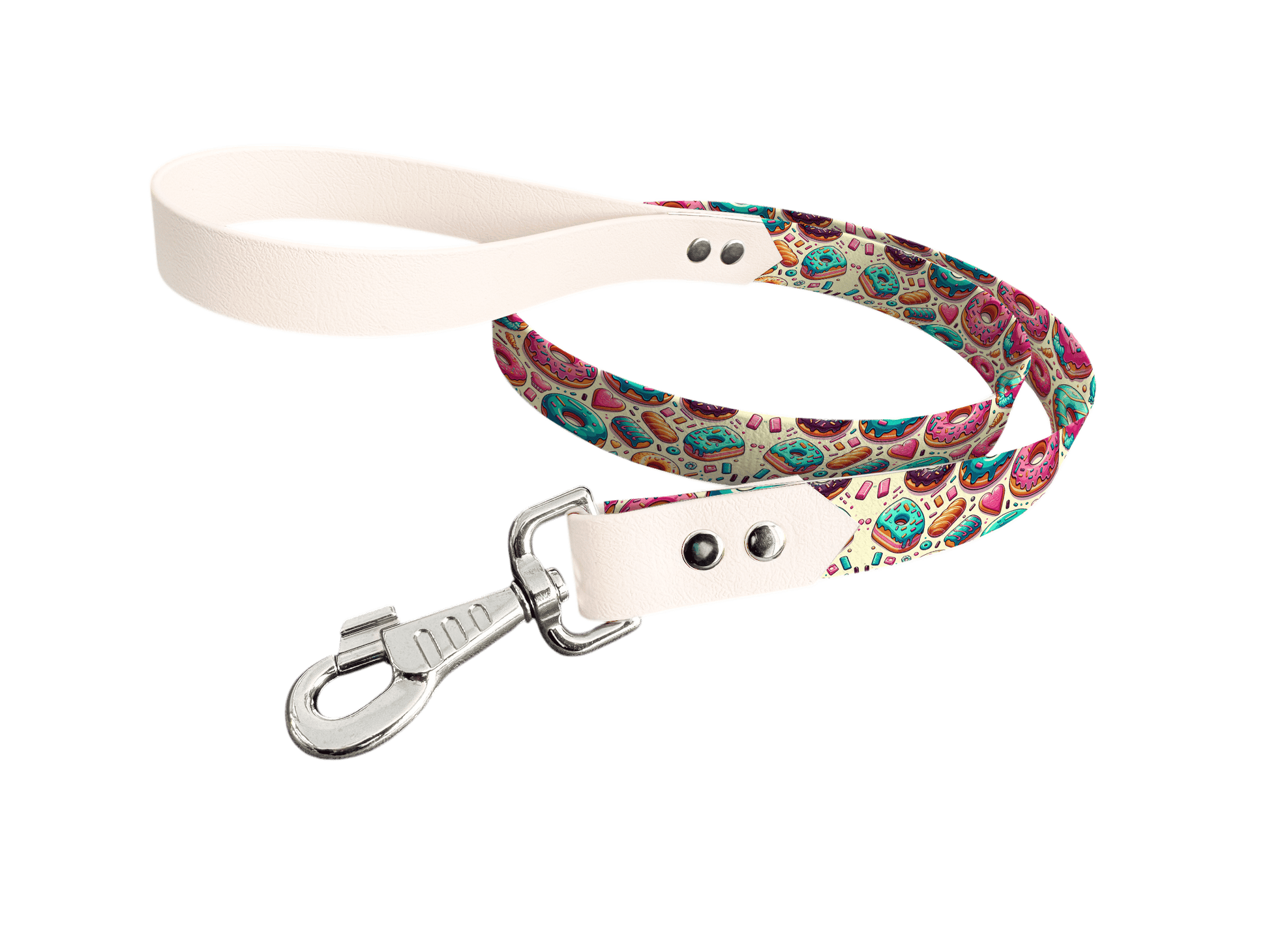 L'atelier du Fourmilier Laisse bicolore longe imprimée 15 / 19mm Laisse bicolore en BioThane® avec longe imprimée – Collection Gourmandises - Coloris au choix