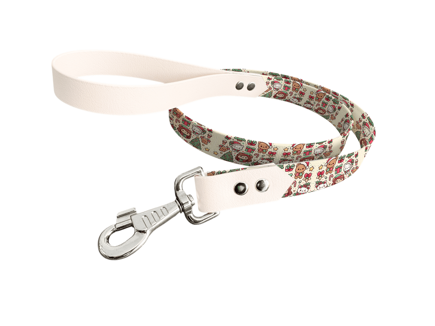 L'atelier du Fourmilier Laisse bicolore longe imprimée 159 / 19mm Laisse bicolore en BioThane® avec longe imprimée – Collection Noël - Coloris au choix