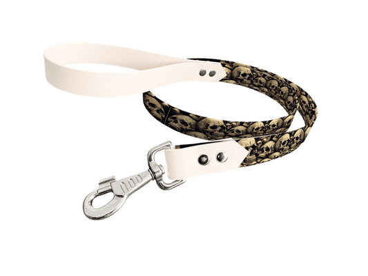 L'atelier du Fourmilier Laisse bicolore longe imprimée 168 / 19mm Laisse bicolore en BioThane® avec longe imprimée – Collection Tête de mort- Coloris au choix