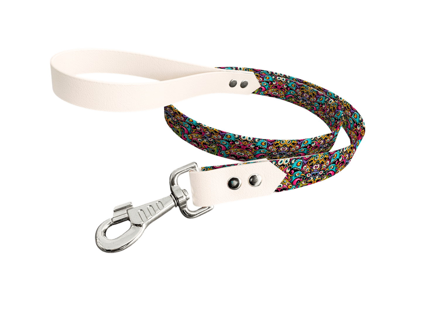 L'atelier du Fourmilier Laisse bicolore longe imprimée 171 / 19mm Laisse bicolore en BioThane® avec longe imprimée – Collection Créatures imaginaires- Coloris au choix