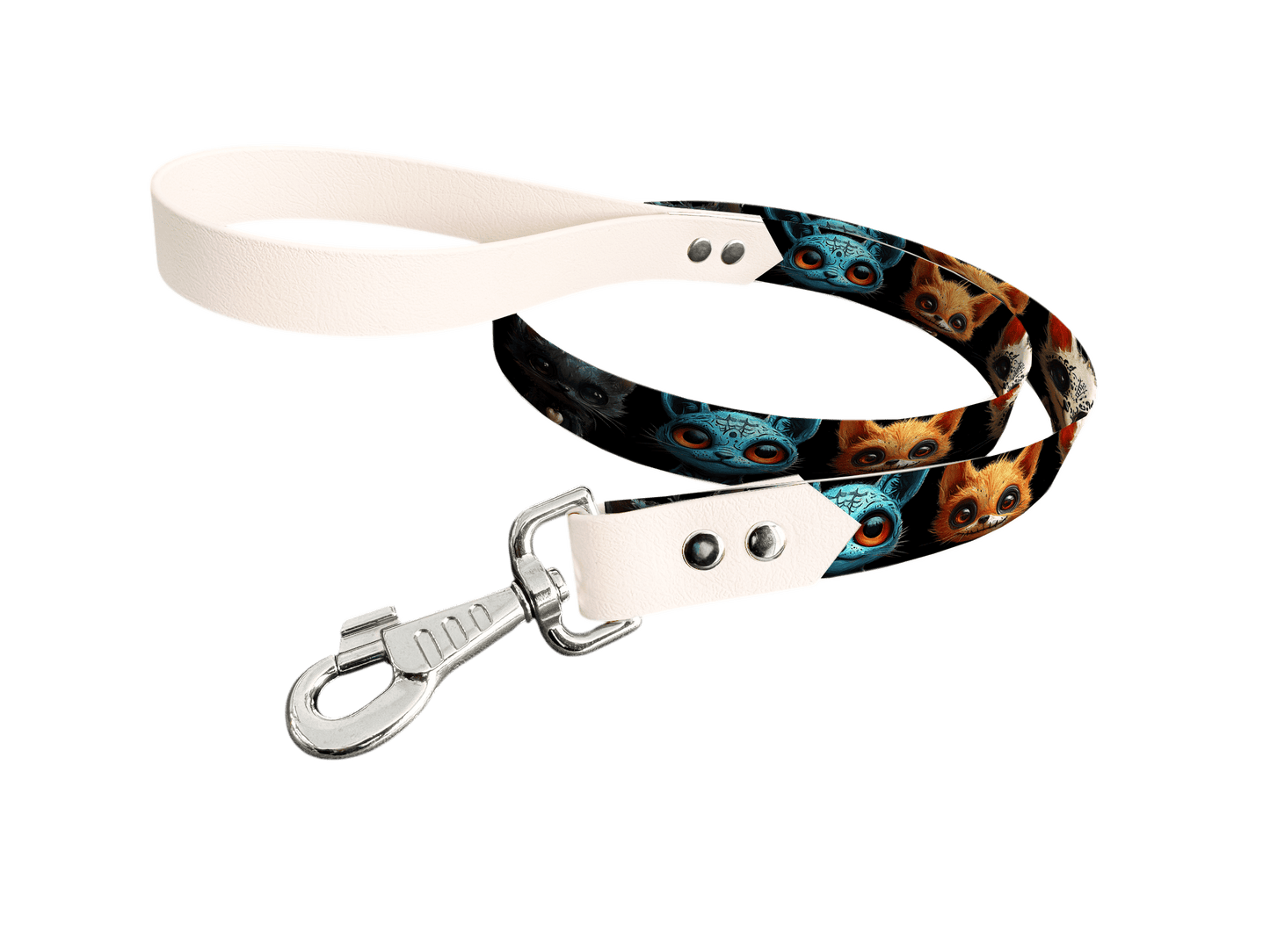 L'atelier du Fourmilier Laisse bicolore longe imprimée 179 / 19mm Laisse bicolore en BioThane® avec longe imprimée – Collection Créatures imaginaires- Coloris au choix