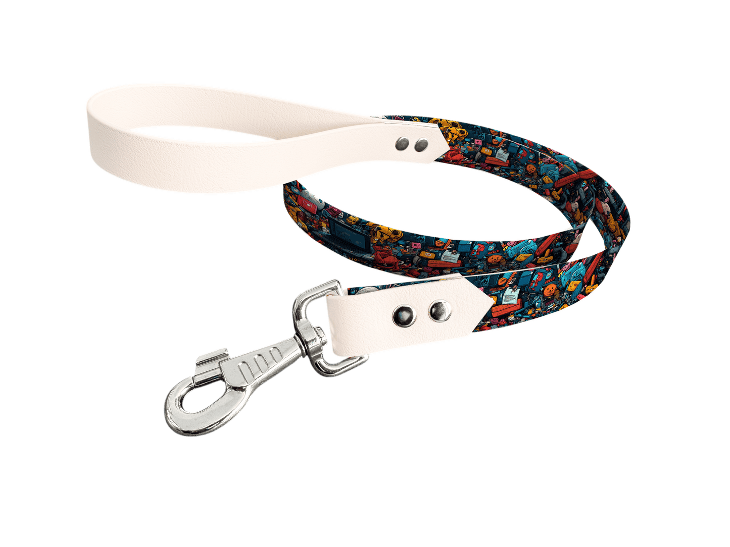 L'atelier du Fourmilier Laisse bicolore longe imprimée 180 / 19mm Laisse bicolore en BioThane® avec longe imprimée – Collection Pop Art- Coloris au choix