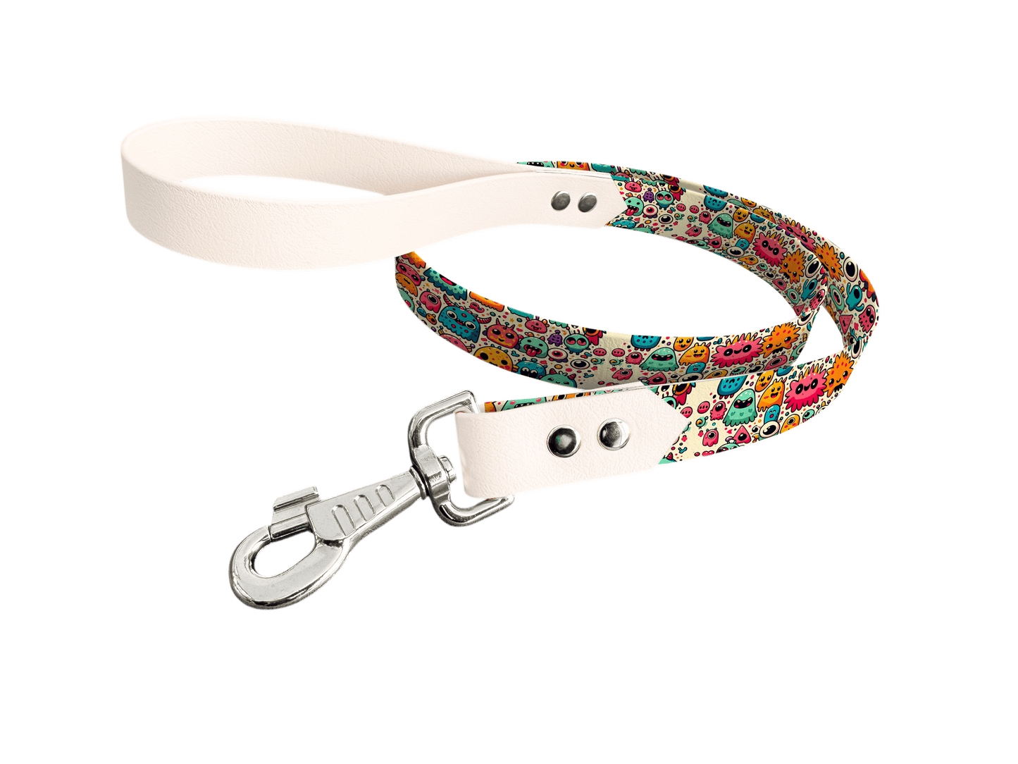 L'atelier du Fourmilier Laisse bicolore longe imprimée 21 / 19mm Laisse bicolore en BioThane® avec longe imprimée – Collection Créatures imaginaires- Coloris au choix