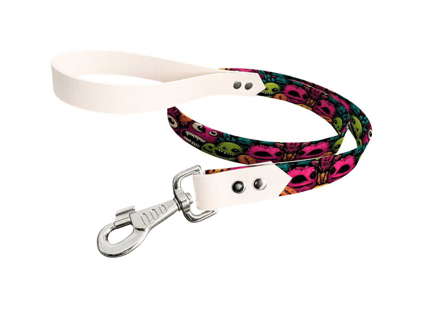 L'atelier du Fourmilier Laisse bicolore longe imprimée 236 / 19mm Laisse bicolore en BioThane® avec longe imprimée – Collection Créatures imaginaires- Coloris au choix