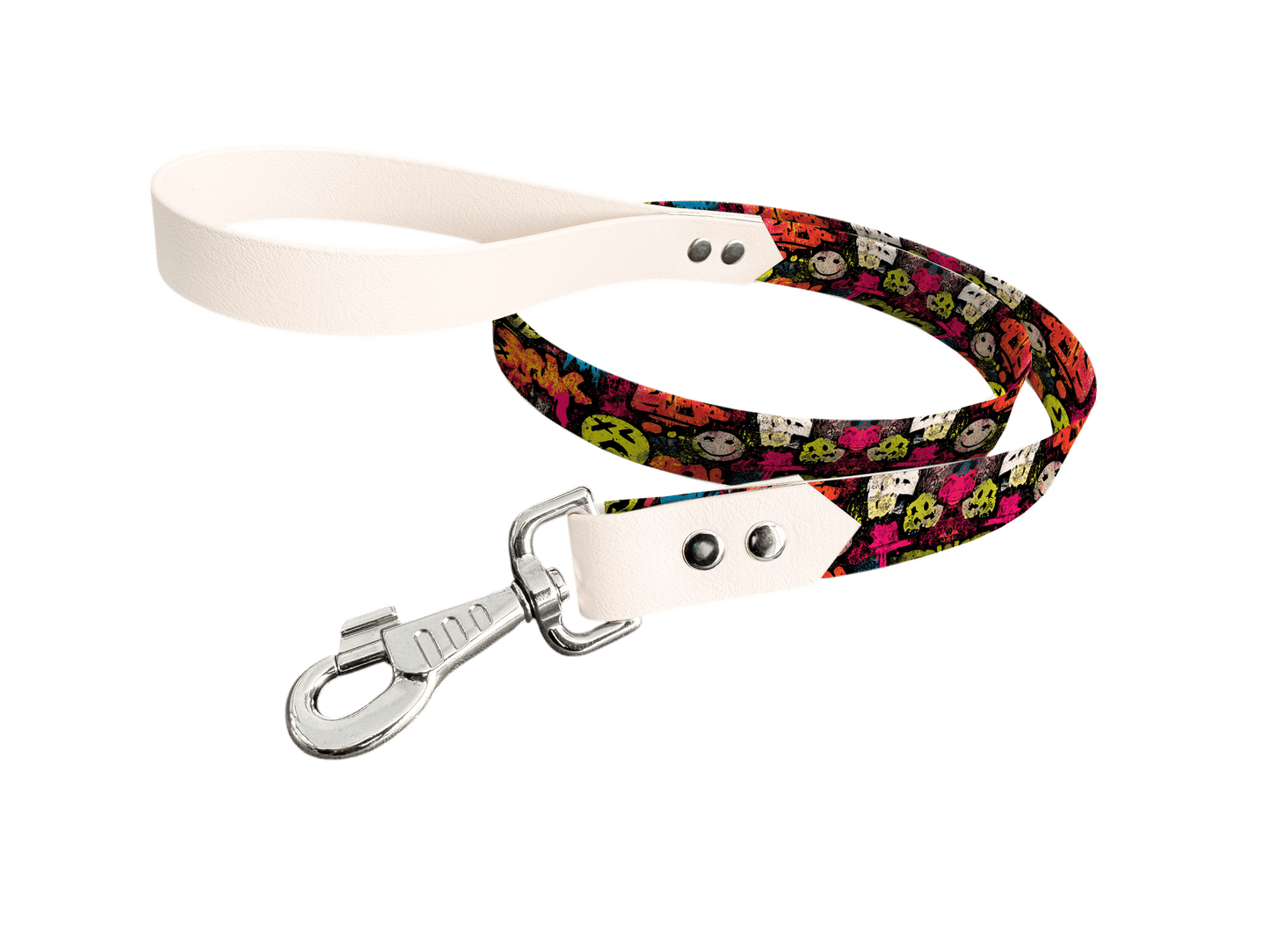 L'atelier du Fourmilier Laisse bicolore longe imprimée 238 / 19mm Laisse bicolore en BioThane® avec longe imprimée – Collection Pop Art- Coloris au choix