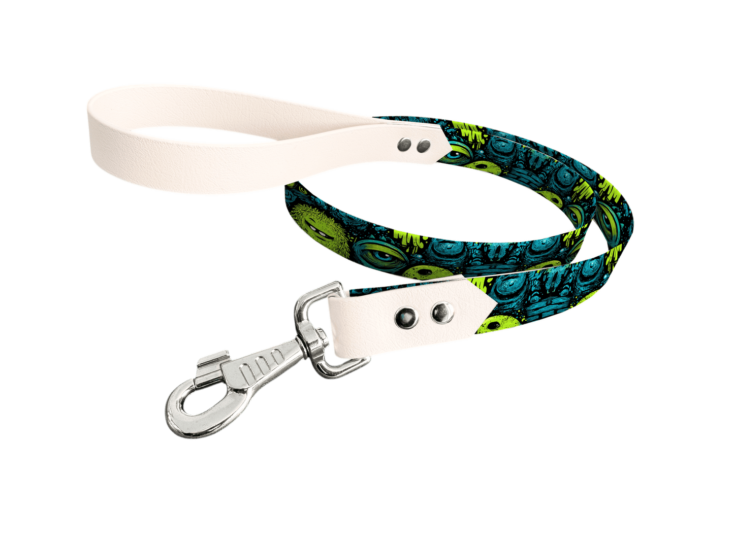 L'atelier du Fourmilier Laisse bicolore longe imprimée 242 / 19mm Laisse bicolore en BioThane® avec longe imprimée – Collection Créatures imaginaires- Coloris au choix