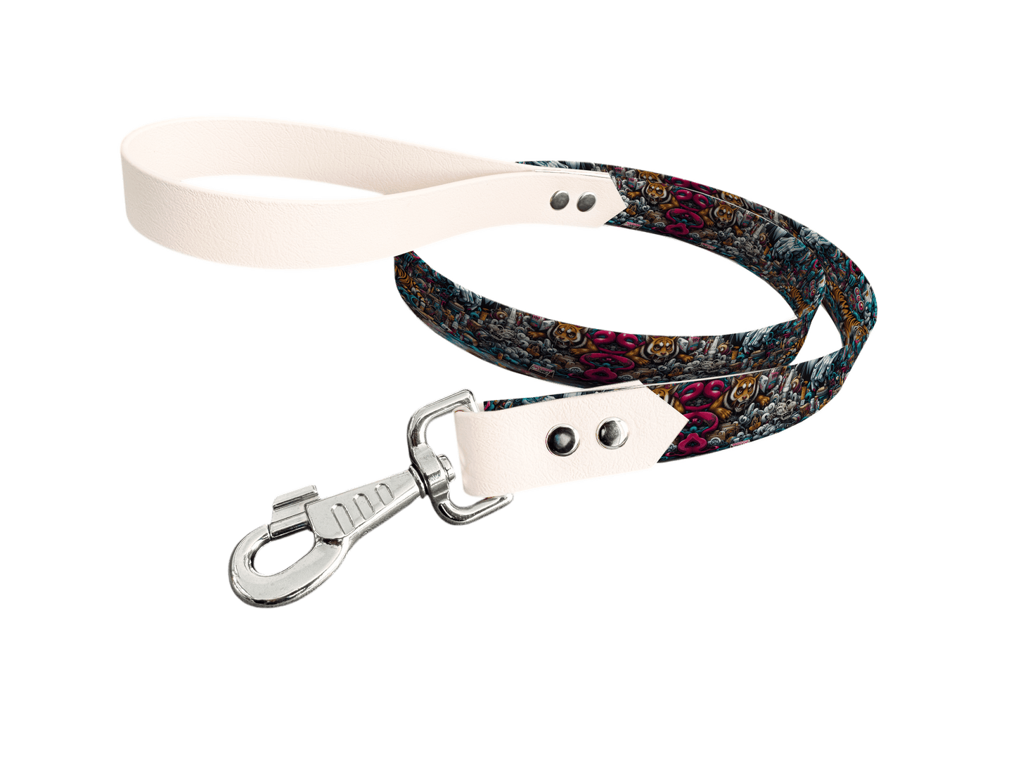 L'atelier du Fourmilier Laisse bicolore longe imprimée 27 / 19mm Laisse bicolore en BioThane® avec longe imprimée – Collection Pop Art- Coloris au choix