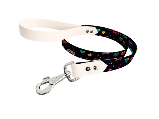 L'atelier du Fourmilier Laisse bicolore longe imprimée 302 / 19mm Laisse bicolore en BioThane® avec longe imprimée – Collection Pop Art- Coloris au choix