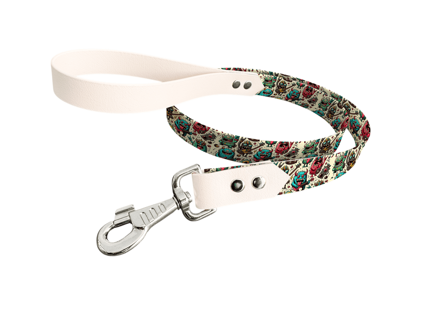 L'atelier du Fourmilier Laisse bicolore longe imprimée 38 / 19mm Laisse bicolore en BioThane® avec longe imprimée – Collection Créatures imaginaires- Coloris au choix