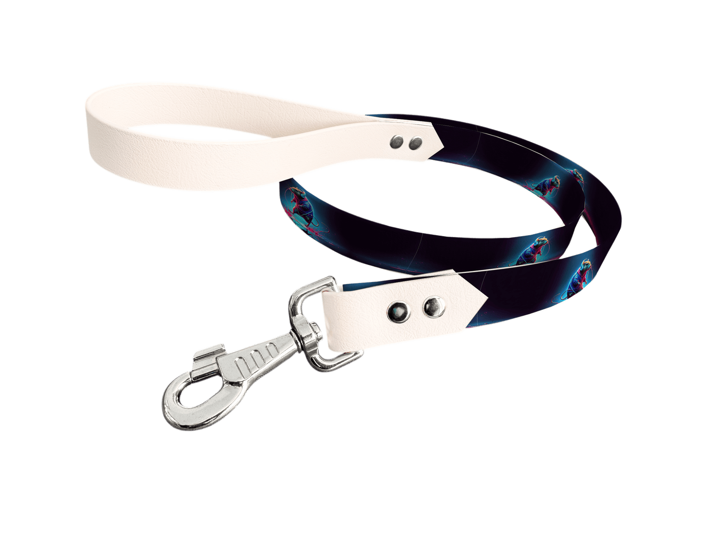 L'atelier du Fourmilier Laisse bicolore longe imprimée 39 / 19mm Laisse bicolore en BioThane® avec longe imprimée – Collection Animaux pop/Kawaii - Coloris au choix