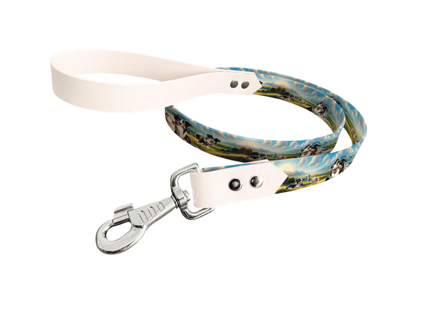 L'atelier du Fourmilier Laisse bicolore longe imprimée 44 / 19mm Laisse bicolore en BioThane® avec longe imprimée – Collection Chiens- Coloris au choix