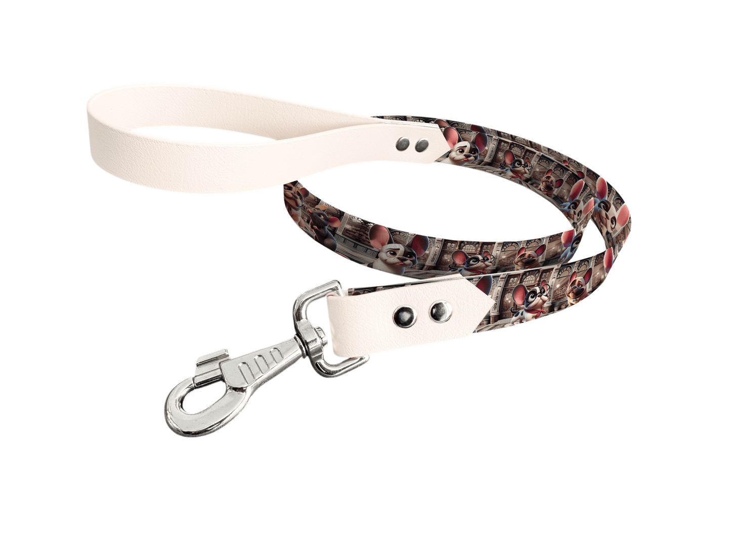 L'atelier du Fourmilier Laisse bicolore longe imprimée 51 / 19mm Laisse bicolore en BioThane® avec longe imprimée – Collection Chiens- Coloris au choix