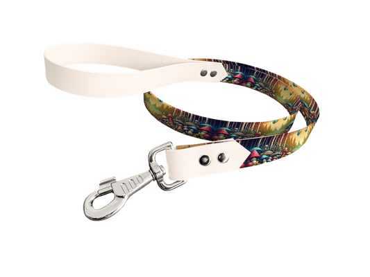 L'atelier du Fourmilier Laisse bicolore longe imprimée 66 / 19mm Laisse bicolore en BioThane® avec longe imprimée – Collection Forêt enchantée - Coloris au choix
