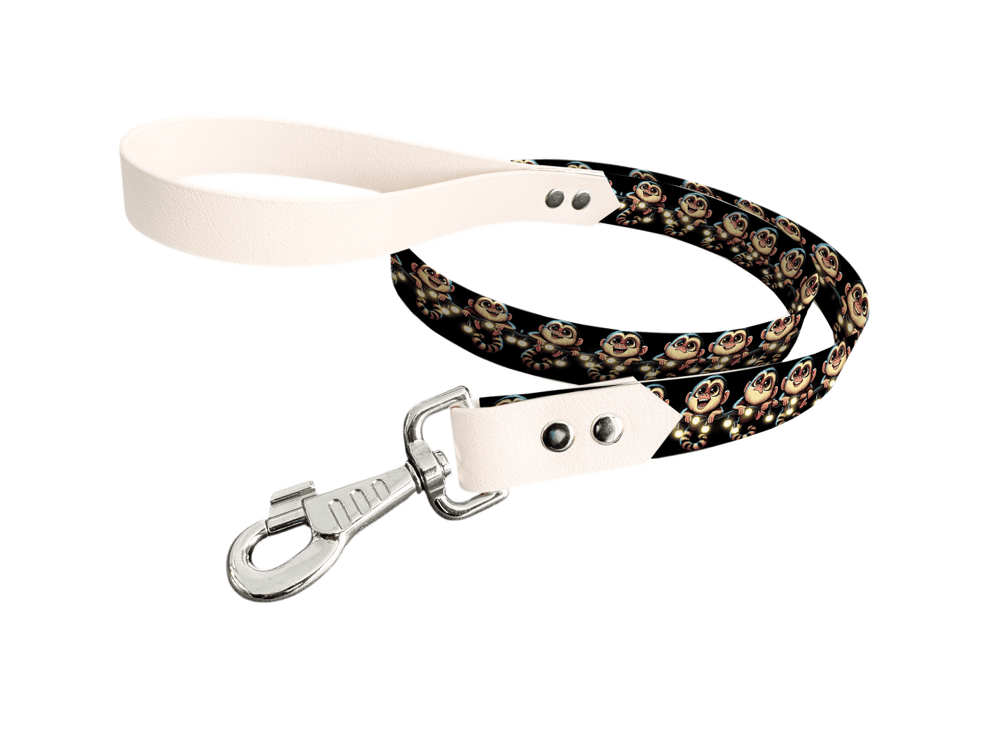 L'atelier du Fourmilier Laisse bicolore longe imprimée 76 / 19mm Laisse bicolore en BioThane® avec longe imprimée – Collection Animaux pop/Kawaii - Coloris au choix