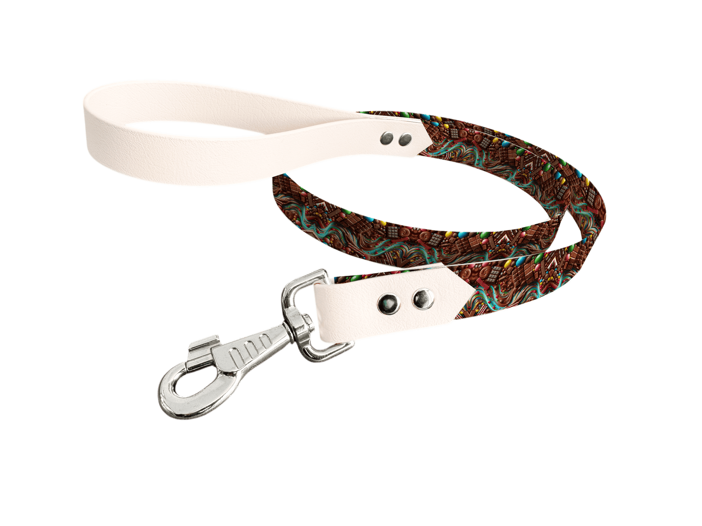 L'atelier du Fourmilier Laisse bicolore longe imprimée 88 / 19mm Laisse bicolore en BioThane® avec longe imprimée – Collection Gourmandises - Coloris au choix