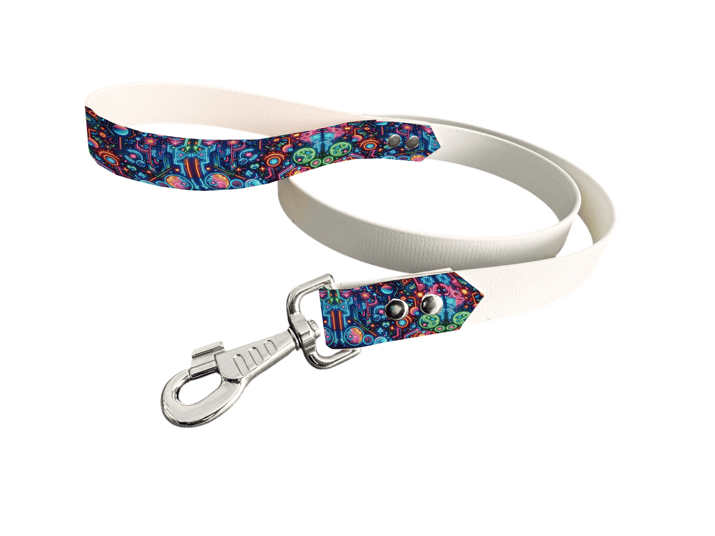 L'atelier du Fourmilier Laisse bicolore poignée imprimée 117 / 19mm Laisse bicolore en BioThane® avec poignée imprimée – Collection Pop Art- Coloris au choix