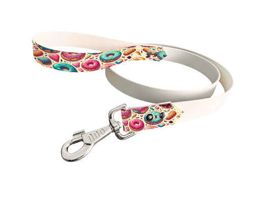 L'atelier du Fourmilier Laisse bicolore poignée imprimée 15 / 19mm Laisse bicolore en BioThane® avec poignée imprimée – Collection Gourmandises - Coloris au choix