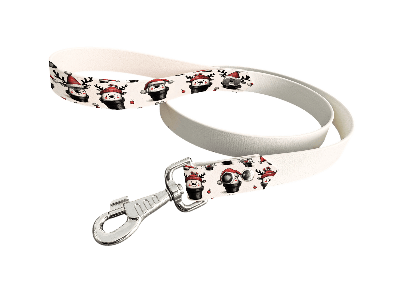 L'atelier du Fourmilier Laisse bicolore poignée imprimée 150 / 19mm Laisse bicolore en BioThane® avec poignée imprimée – Collection Noël - Coloris au choix