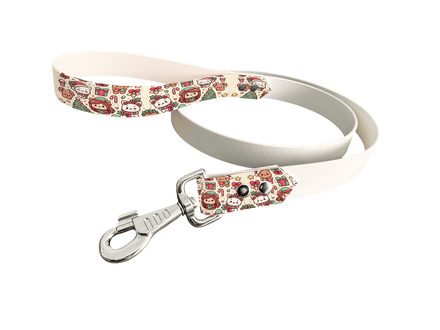 L'atelier du Fourmilier Laisse bicolore poignée imprimée 159 / 19mm Laisse bicolore en BioThane® avec poignée imprimée – Collection Noël - Coloris au choix