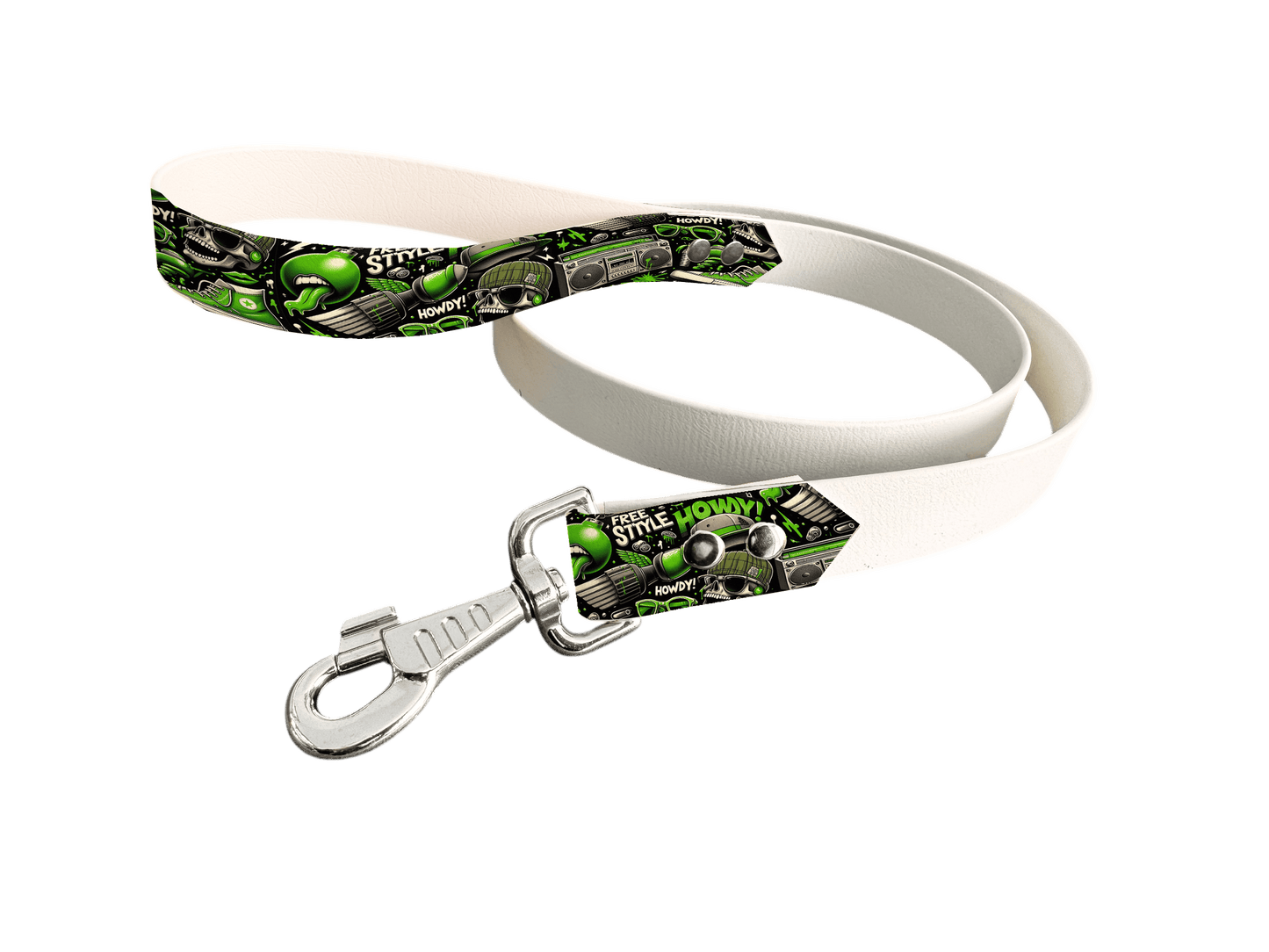 L'atelier du Fourmilier Laisse bicolore poignée imprimée 169 / 19mm Laisse bicolore en BioThane® avec poignée imprimée – Collection Pop Art- Coloris au choix