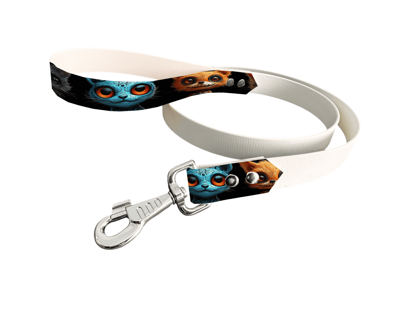 L'atelier du Fourmilier Laisse bicolore poignée imprimée 179 / 19mm Laisse bicolore en BioThane® avec poignée imprimée – Collection Créatures imaginaires- Coloris au choix