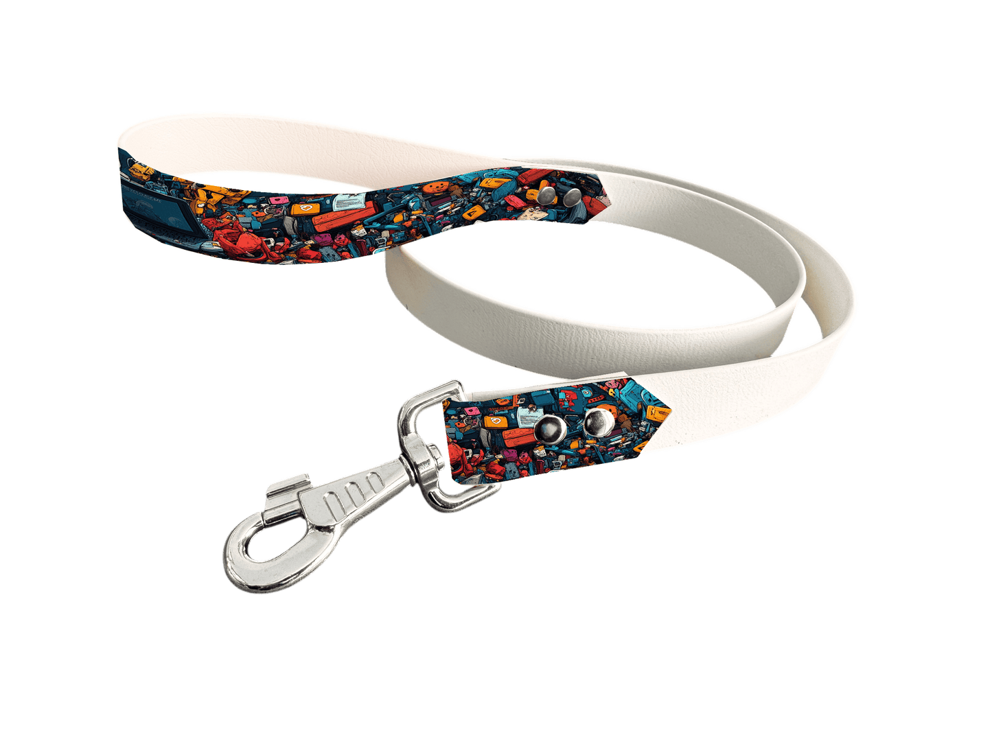 L'atelier du Fourmilier Laisse bicolore poignée imprimée 180 / 19mm Laisse bicolore en BioThane® avec poignée imprimée – Collection Pop Art- Coloris au choix