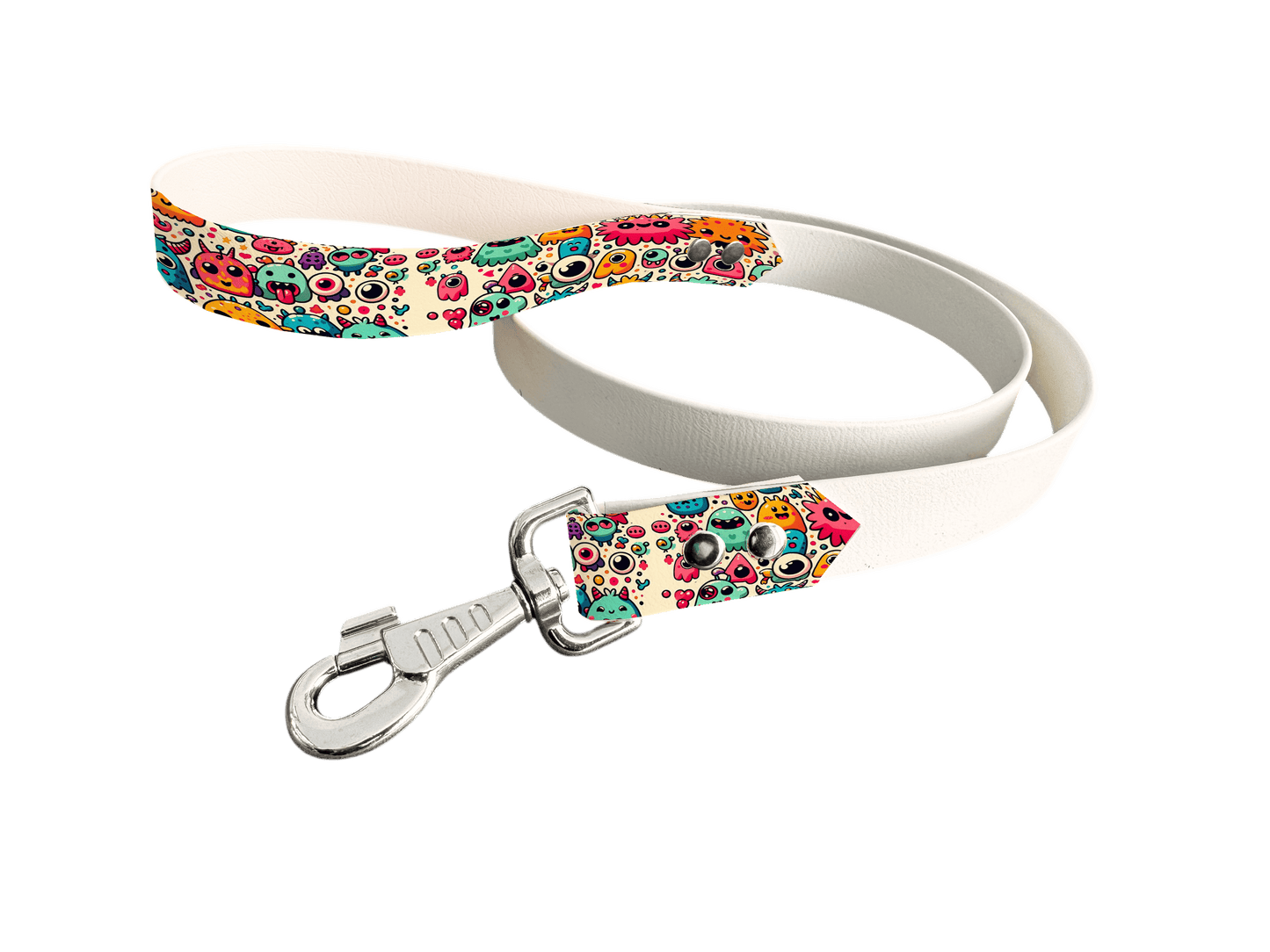 L'atelier du Fourmilier Laisse bicolore poignée imprimée 21 / 19mm Laisse bicolore en BioThane® avec poignée imprimée – Collection Créatures imaginaires- Coloris au choix