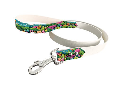 L'atelier du Fourmilier Laisse bicolore poignée imprimée 239 / 19mm Laisse bicolore en BioThane® avec poignée imprimée – Collection Forêt enchantée - Coloris au choix