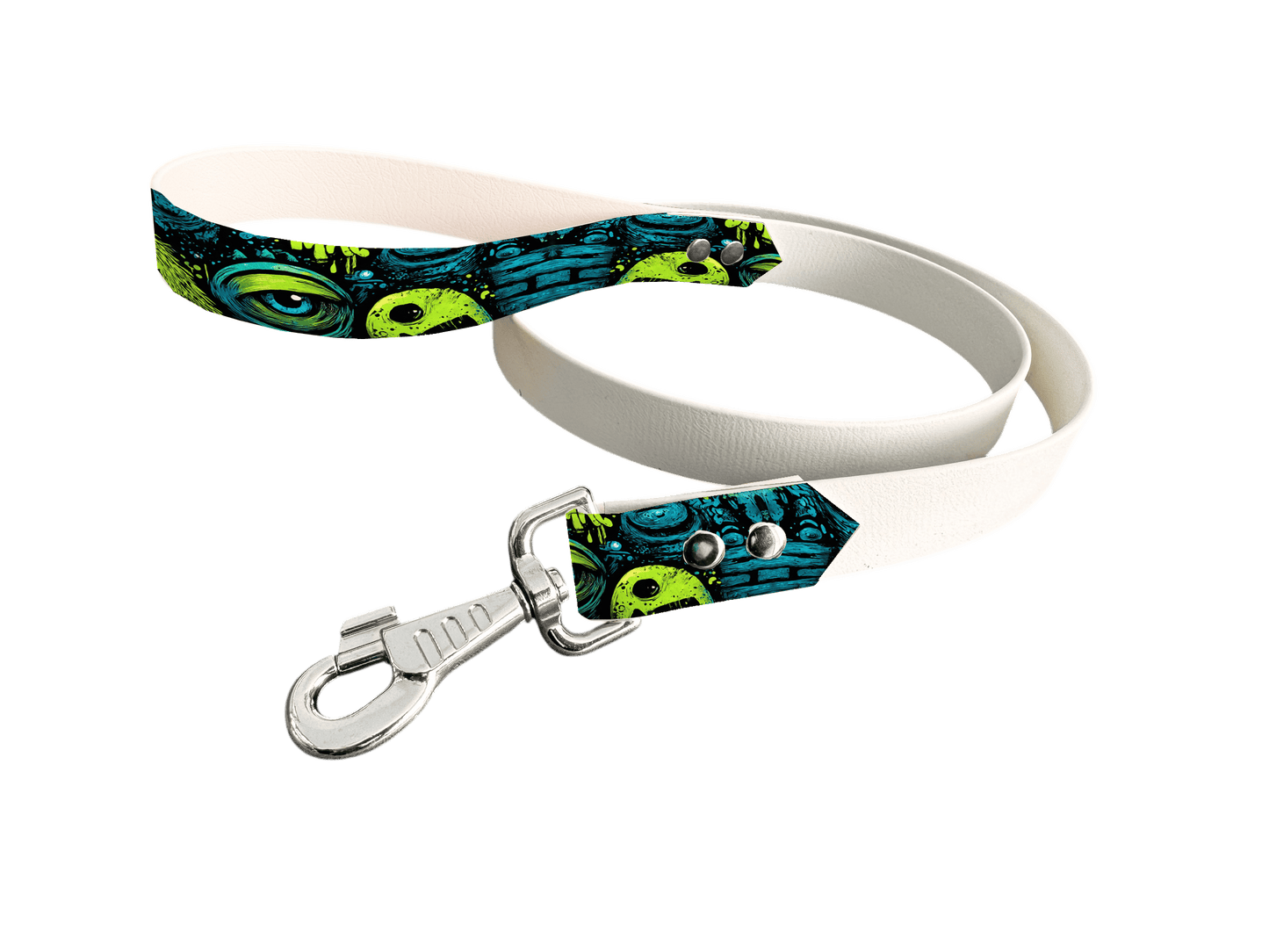 L'atelier du Fourmilier Laisse bicolore poignée imprimée 242 / 19mm Laisse bicolore en BioThane® avec poignée imprimée – Collection Créatures imaginaires- Coloris au choix