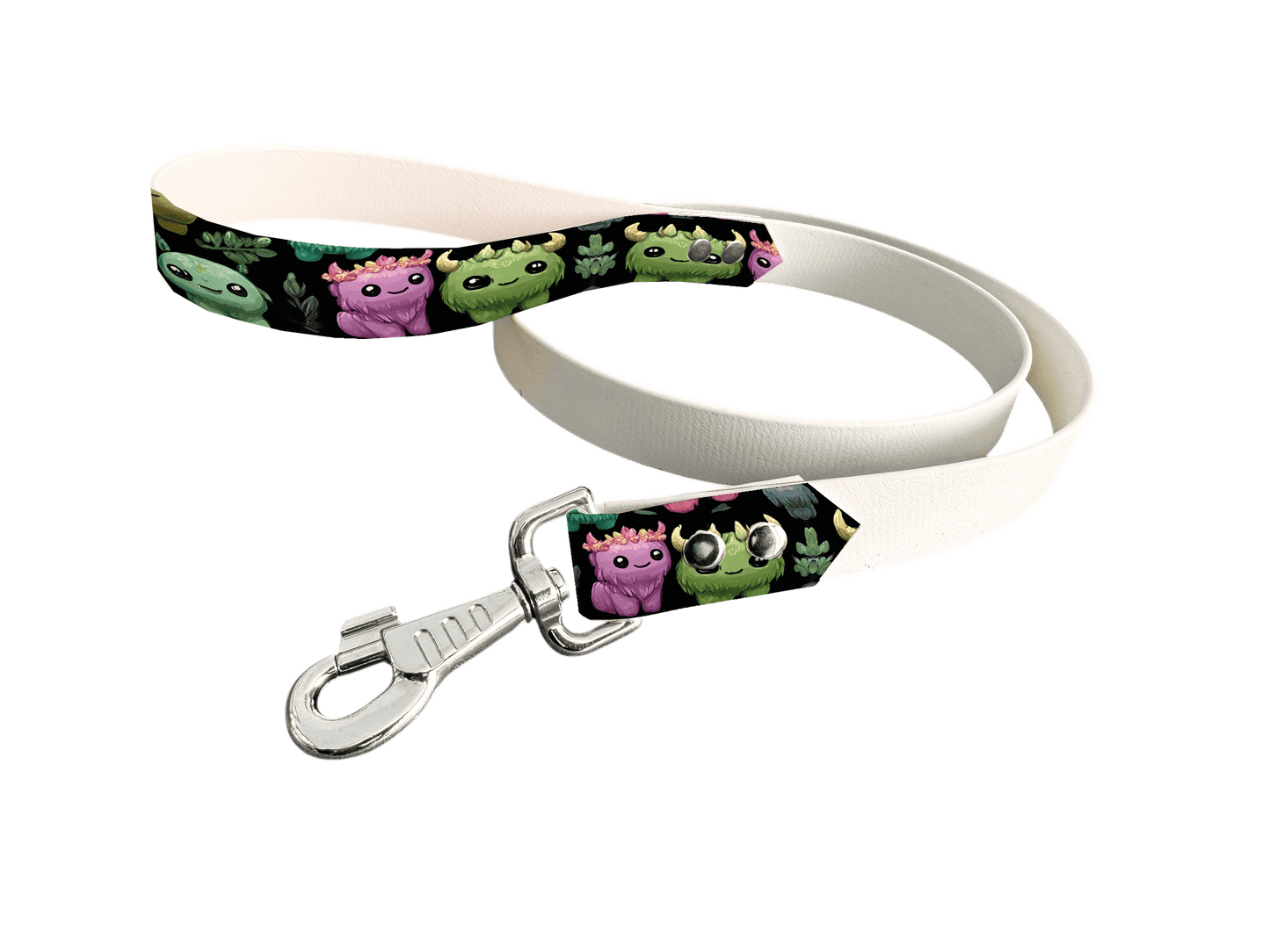 L'atelier du Fourmilier Laisse bicolore poignée imprimée 252 / 19mm Laisse bicolore en BioThane® avec poignée imprimée – Collection Créatures imaginaires- Coloris au choix