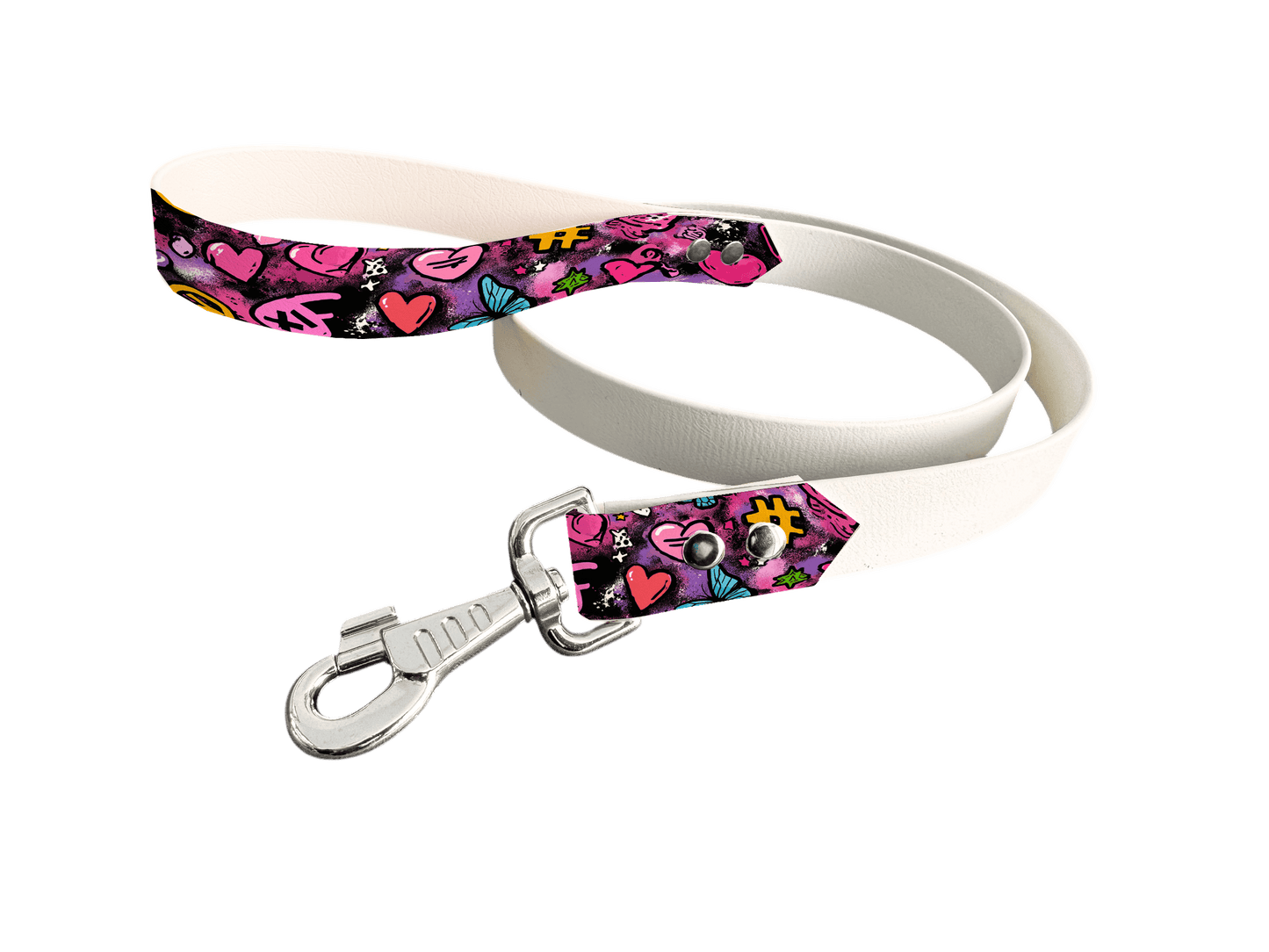 L'atelier du Fourmilier Laisse bicolore poignée imprimée 358 / 19mm Laisse bicolore en BioThane® avec poignée imprimée – Collection Saint Valentin- Coloris au choix