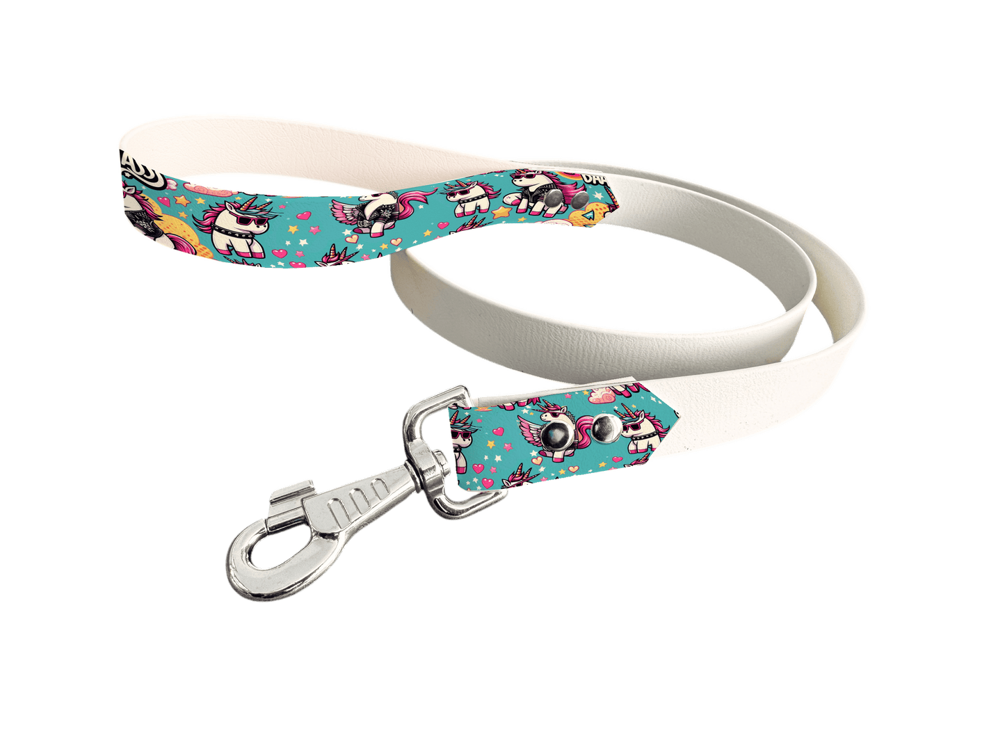 L'atelier du Fourmilier Laisse bicolore poignée imprimée 36 / 19mm Laisse bicolore en BioThane® avec poignée imprimée – Collection Créatures imaginaires- Coloris au choix