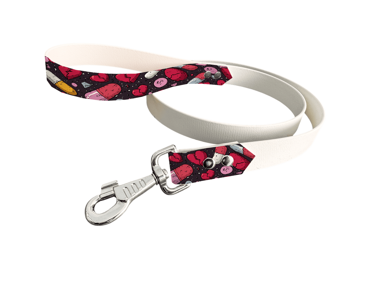 L'atelier du Fourmilier Laisse bicolore poignée imprimée 366 / 19mm Laisse bicolore en BioThane® avec poignée imprimée – Collection Saint Valentin- Coloris au choix