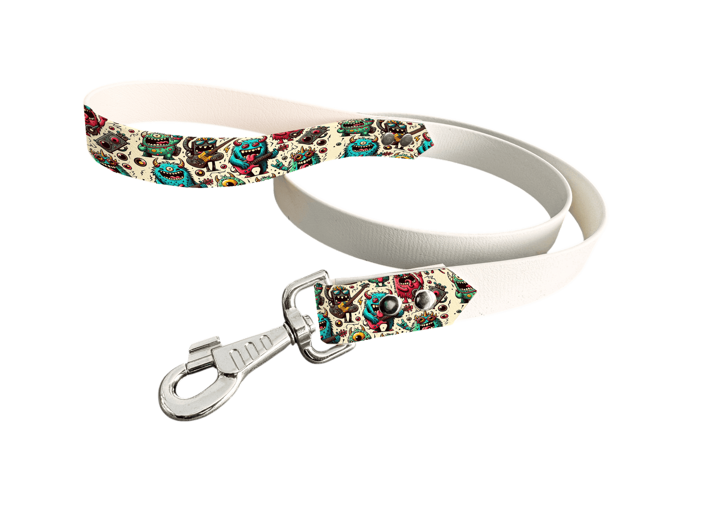 L'atelier du Fourmilier Laisse bicolore poignée imprimée 38 / 19mm Laisse bicolore en BioThane® avec poignée imprimée – Collection Créatures imaginaires- Coloris au choix