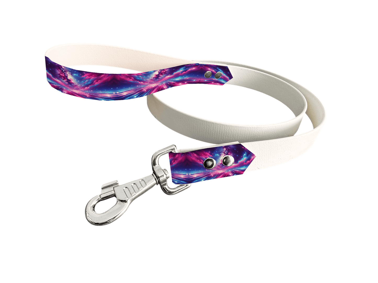 L'atelier du Fourmilier Laisse bicolore poignée imprimée 43 / 19mm Laisse bicolore en BioThane® avec poignée imprimée – Collection Galaxie- Coloris au choix